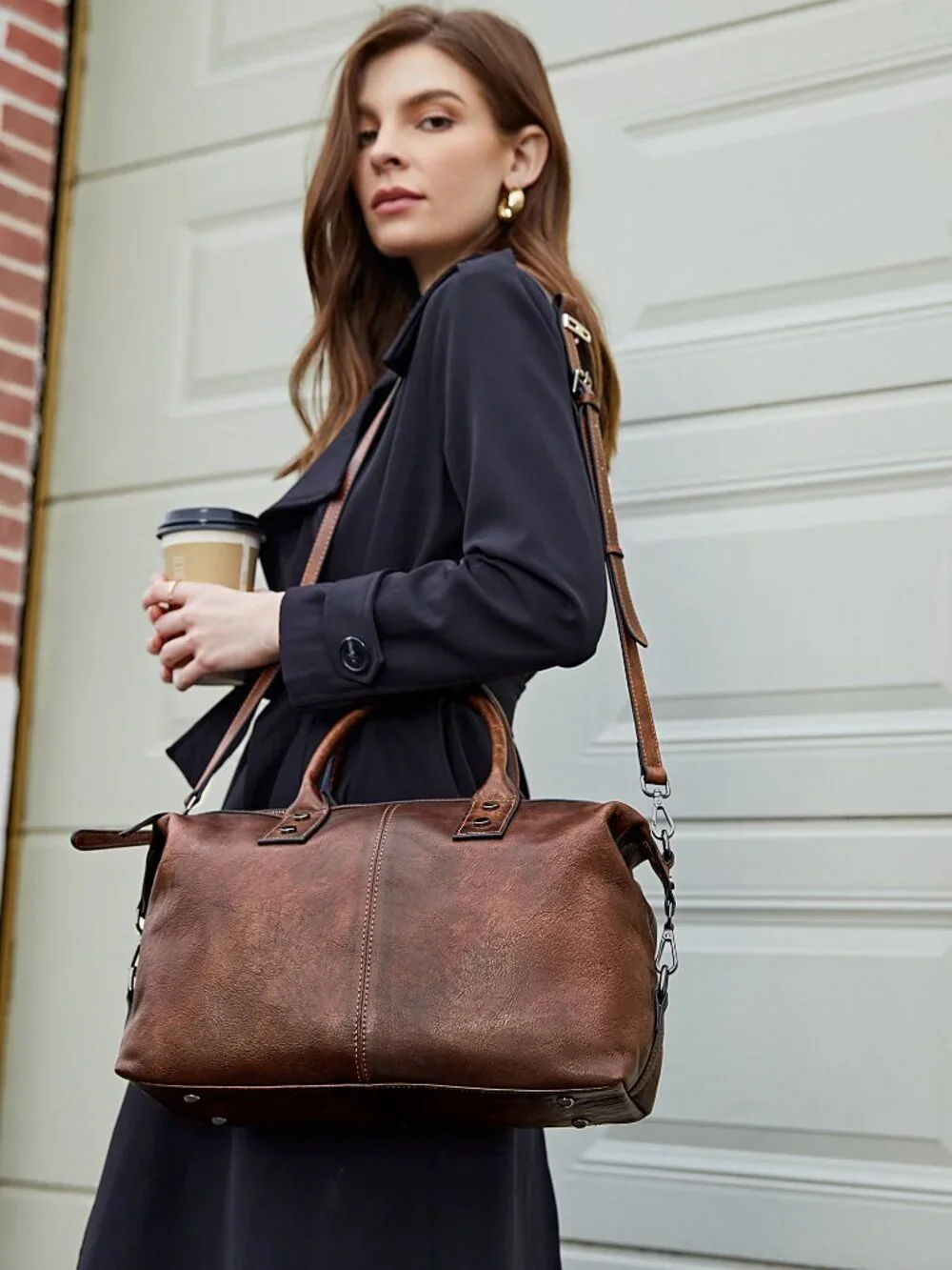 Vintage Leather Satchel Bag Large Capacity Doctor Tote Shoulder Crossbody Purse